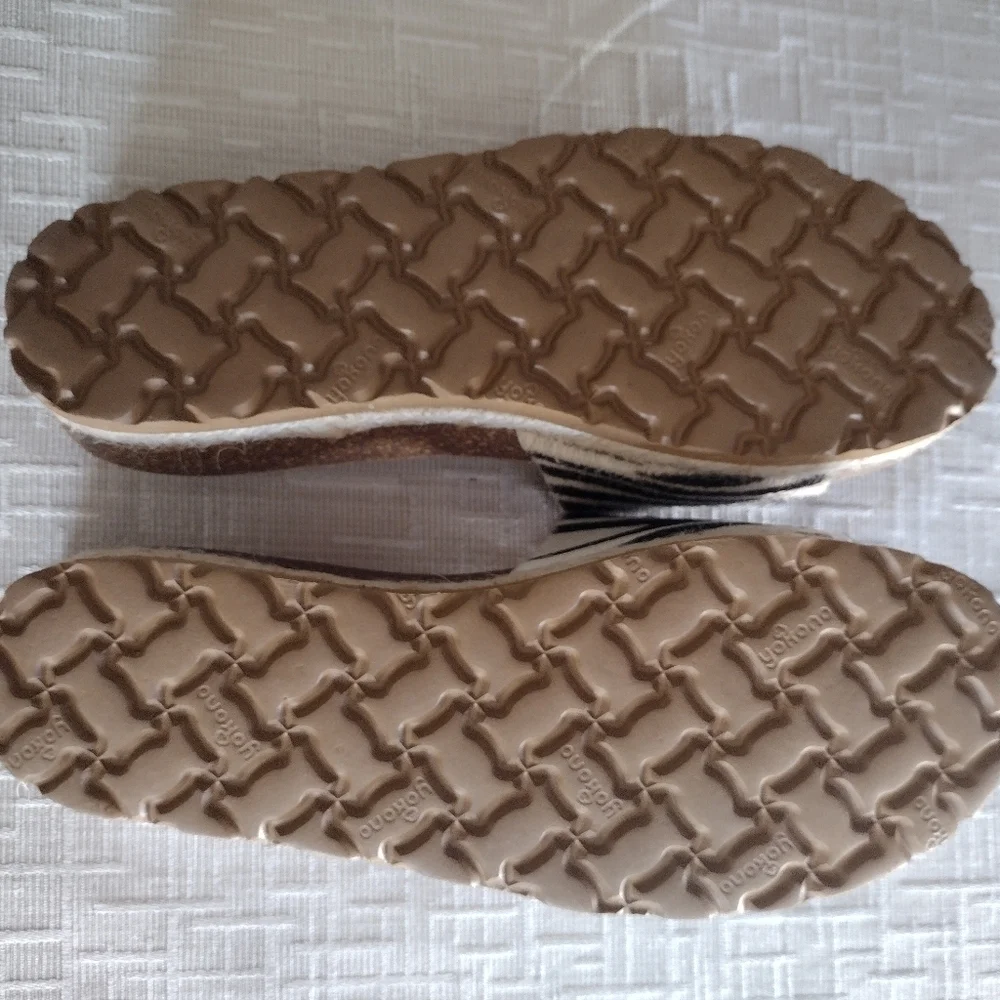 Yokono Womens Brown White Zebra Print Leather Calf Hair Slide Sandals Size 7.5